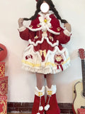 Red New Year & Christmas Lolita Dress Full Set with Cloak & Train