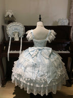 Blue Light Wedding Lolita JSK Dress with BNT Hat & Back Bow