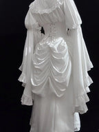Gothic White Lolita Skirt Set: Hime Sleeve Blouse & Corset Set