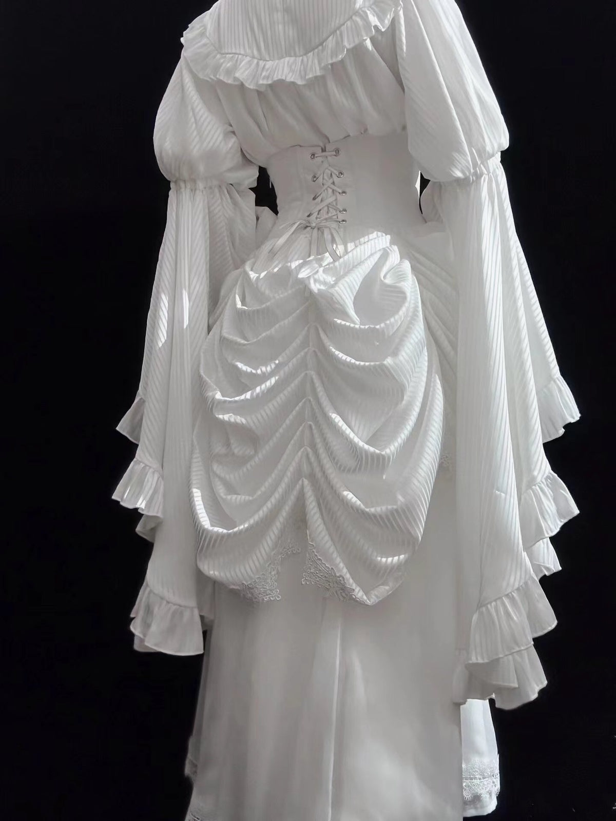Gothic White Lolita Skirt Set: Hime Sleeve Blouse & Corset Set