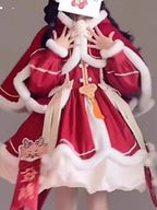 Red New Year & Christmas Lolita Dress Full Set with Cloak & Train