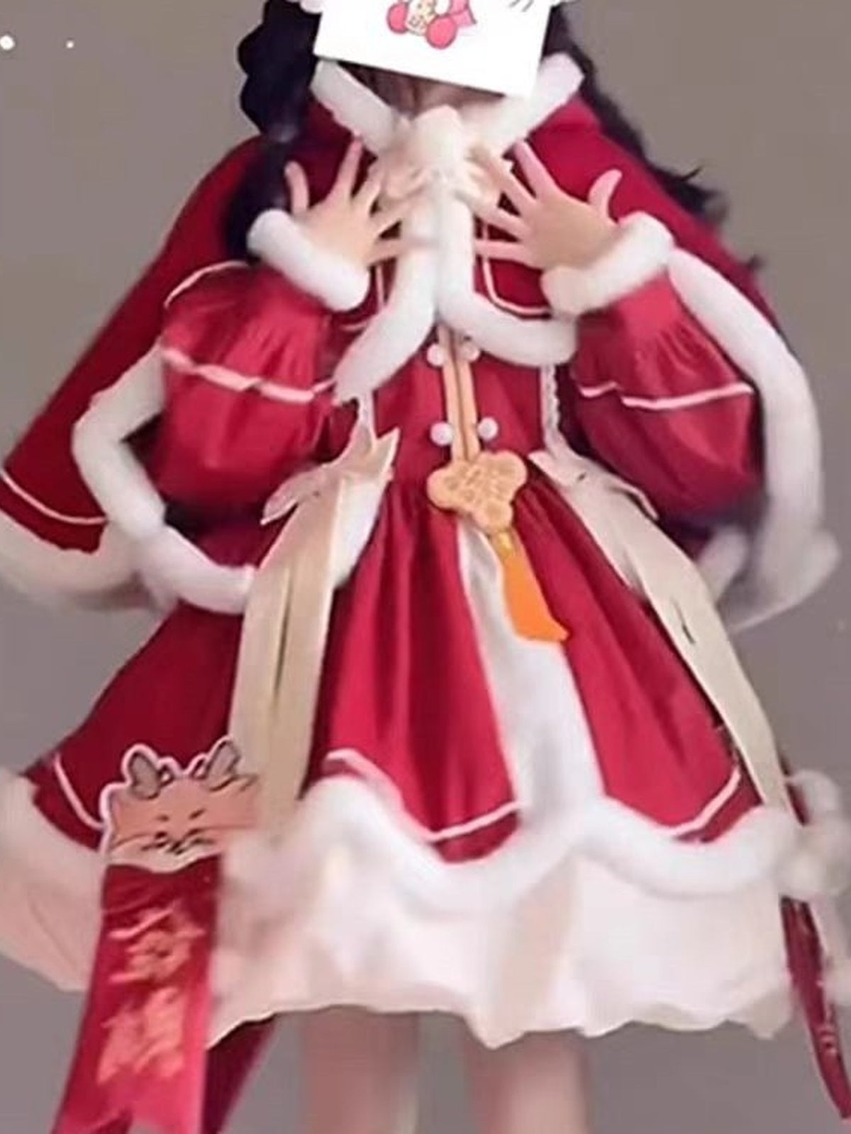 Red New Year & Christmas Lolita Dress Full Set with Cloak & Train