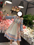 Plus Size Sweet Lolita OP Dress - Pink Blue & Beige Sweet Puff