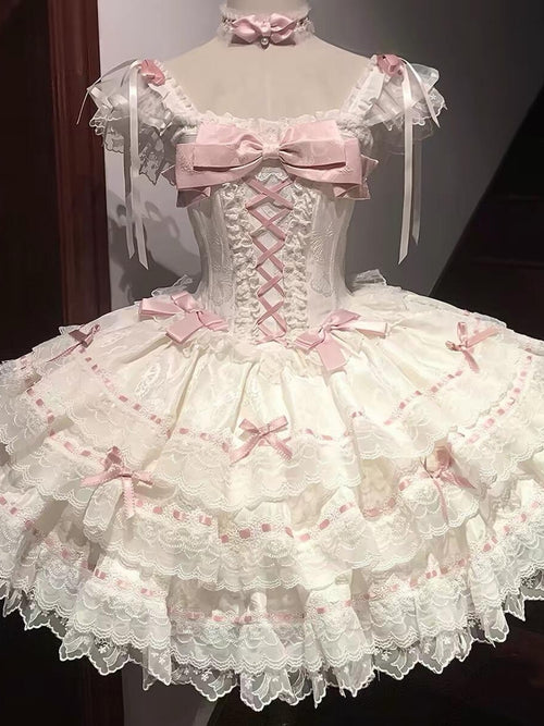 Apricot Sweet Lolita Princess Dress - Ruffle Lace Layered Cake Skirt