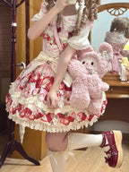 Sweet Strawberry Lolita JSK Dress Set with Blouse & Headband