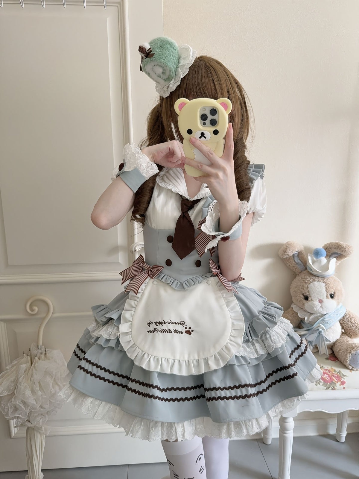 Sage Green Sweet Maid Lolita Dress Set with Blouse & Vest 3-Piece
