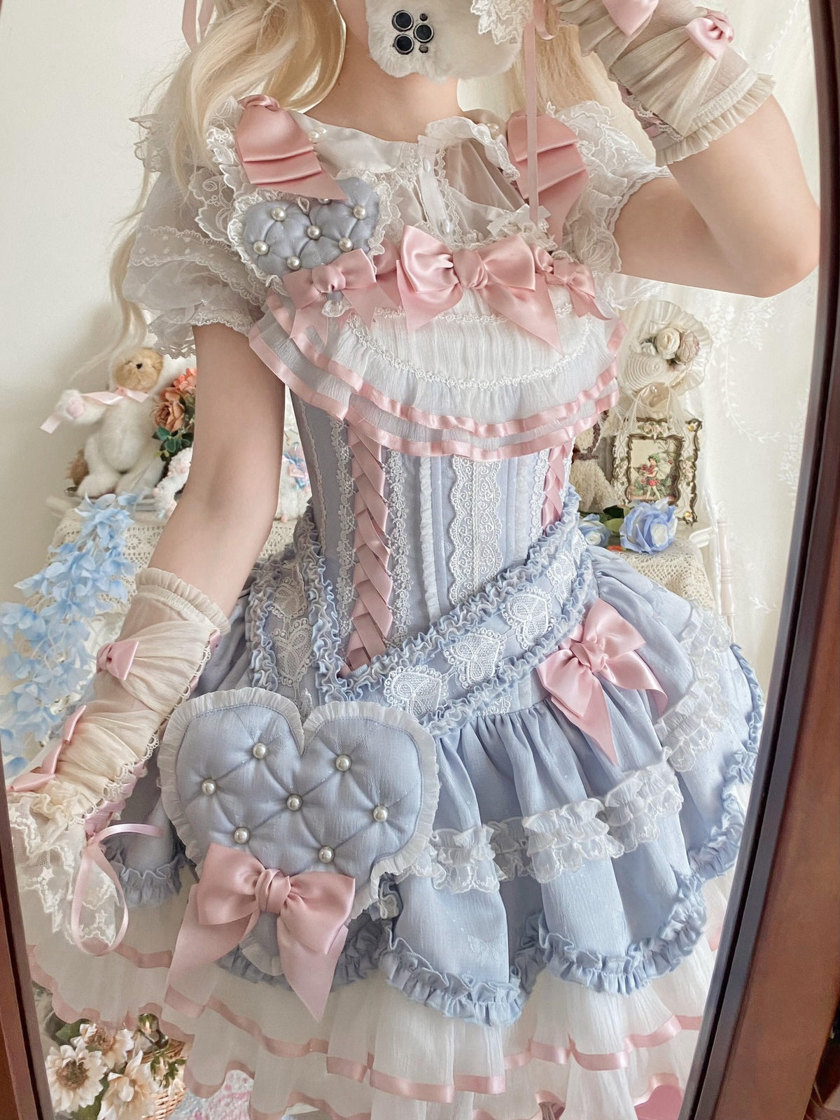 Sweet Ribbon Lolita Ballet JSK Dress - Blue & Pink Princess Gown