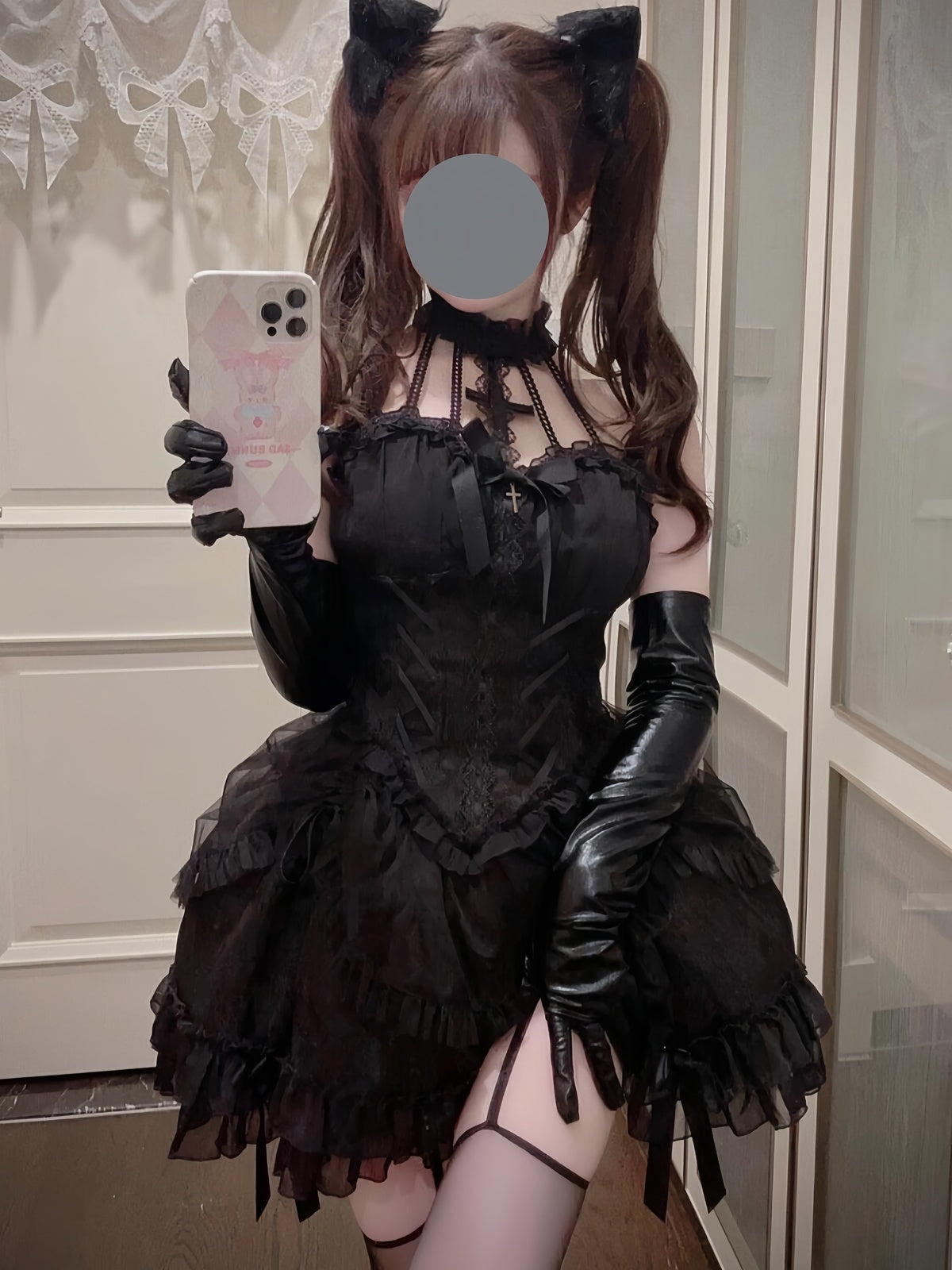 Gothic Cross Lolita Dress Full Set with Sleeves & Headpiece