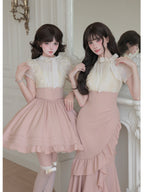 Short Color Block Lolita Dress with Waist Boning & Ruffles