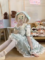 Mint Green Gingham Sweet Lolita JSK Dress & Accessory Set