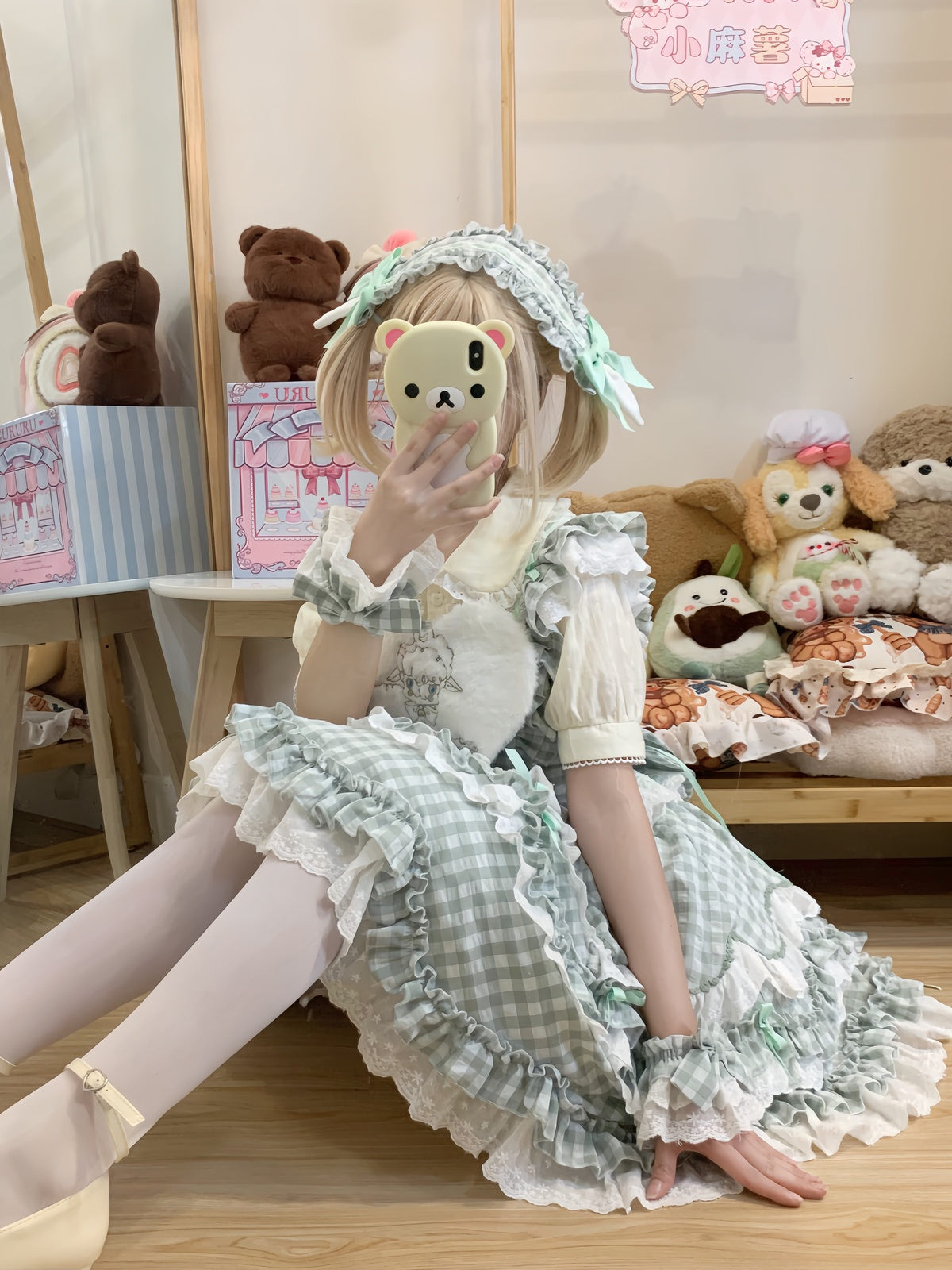 Mint Green Gingham Sweet Lolita JSK Dress & Accessory Set
