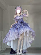 Purple Gradient Wedding Lolita High-Low Dress Set with Long Train