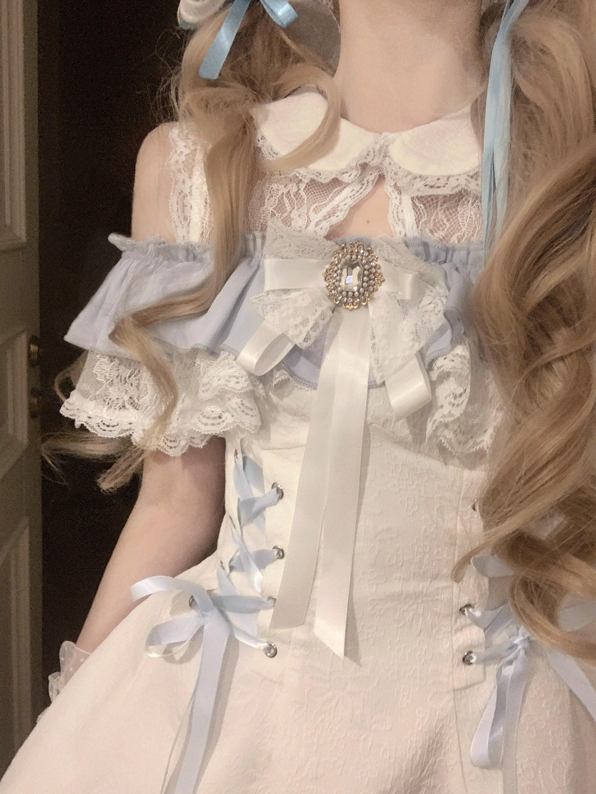 Sweet Ice Blue Lolita Dress - Cute Lace Princess A-Line Outfit