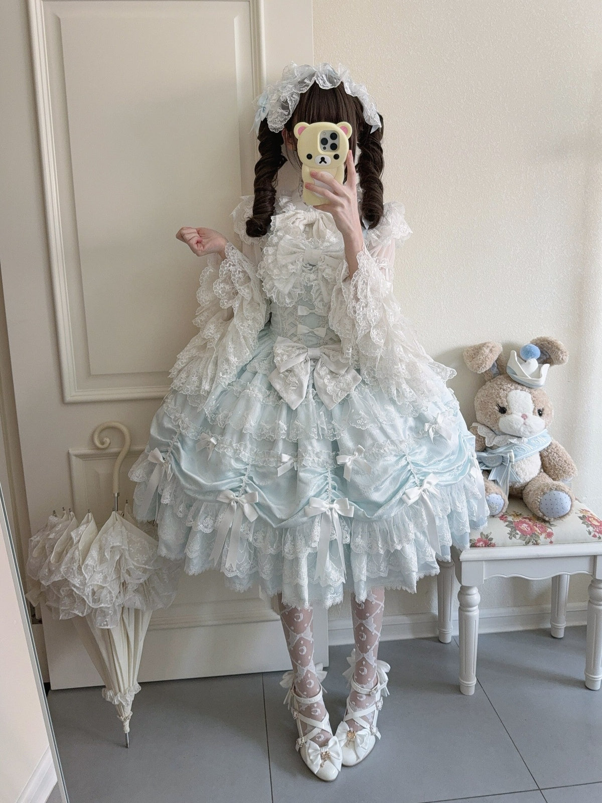 Blue Doll JSK Lolita Dress with Back Bow & Headband