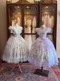 Sweet Mint Purple Lolita JSK Dress Lace Ruffle Floral Print Princess Jumper Skirt