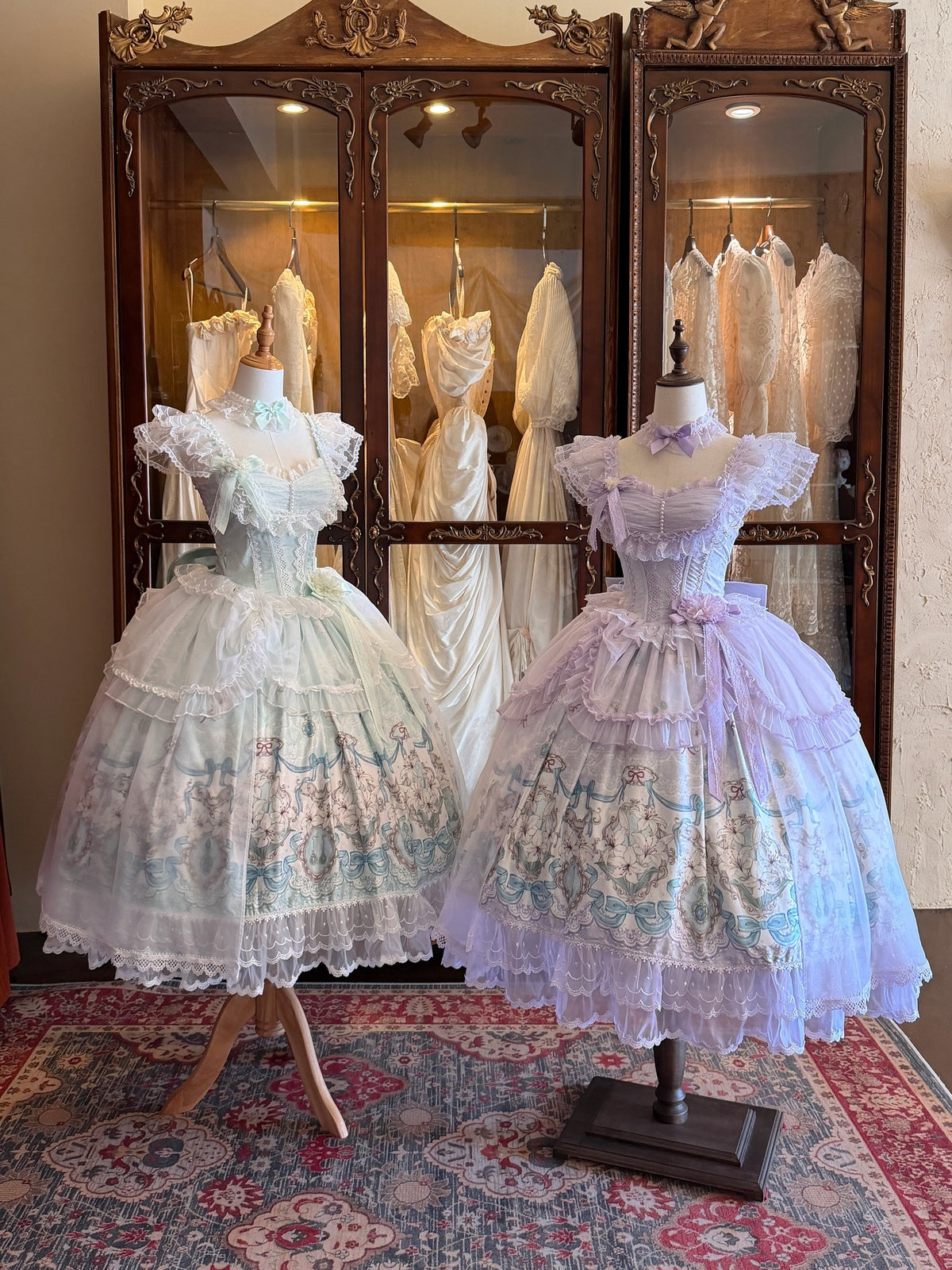 Sweet Mint Purple Lolita JSK Dress Lace Ruffle Floral Print Princess Jumper Skirt