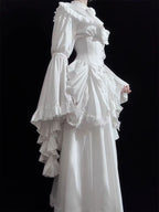 Gothic White Lolita Skirt Set: Hime Sleeve Blouse & Corset Set