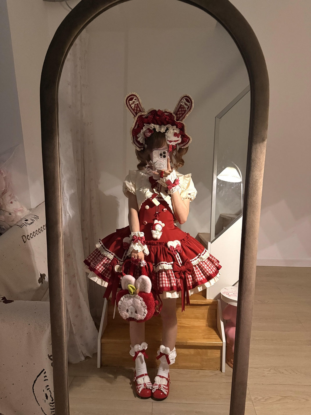 Cute Red Rabbit Lolita Dress Long Sleeve JSK Set