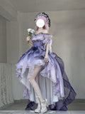 Purple Gradient Wedding Lolita High-Low Dress Set with Long Train
