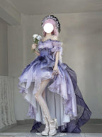 Purple Gradient Wedding Lolita High-Low Dress Set with Long Train