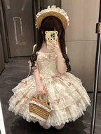 Apricot Sweet Lolita Princess Dress - Ruffle Lace Layered Cake Skirt
