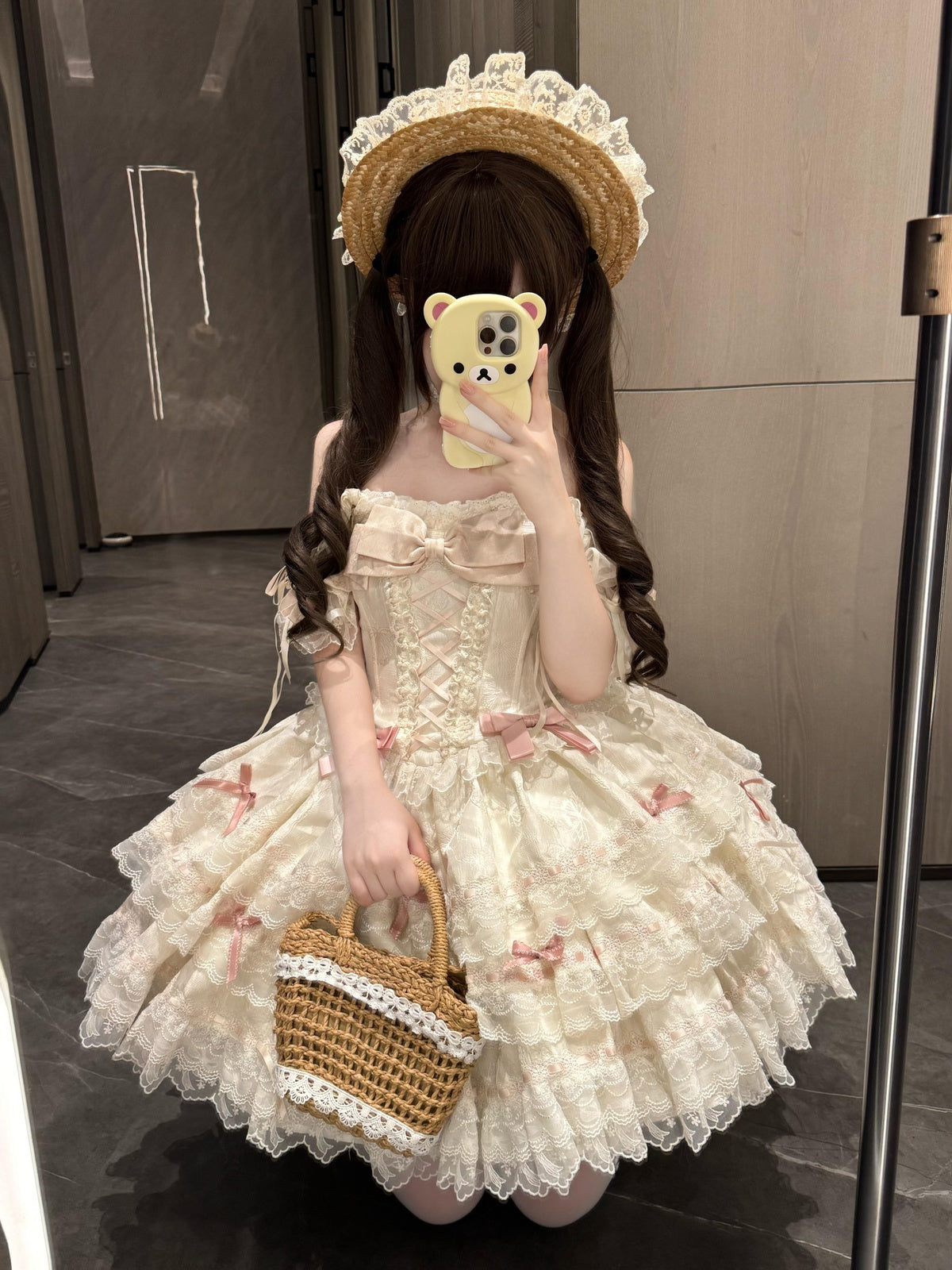 Apricot Sweet Lolita Princess Dress - Ruffle Lace Layered Cake Skirt