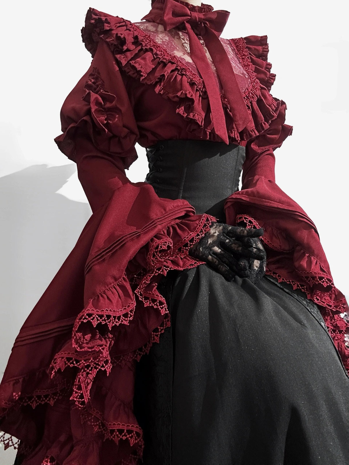 Gothic Red Black Lolita Dress Set with Hime Sleeve Blouse & SK
