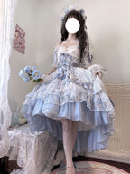 Sweet Lolita Blue Rose Dress Set - Lace Princess Birthday Gown