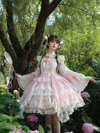 Pink Qi Lolita JSK Dress with Detachable Sleeves & Back Bow