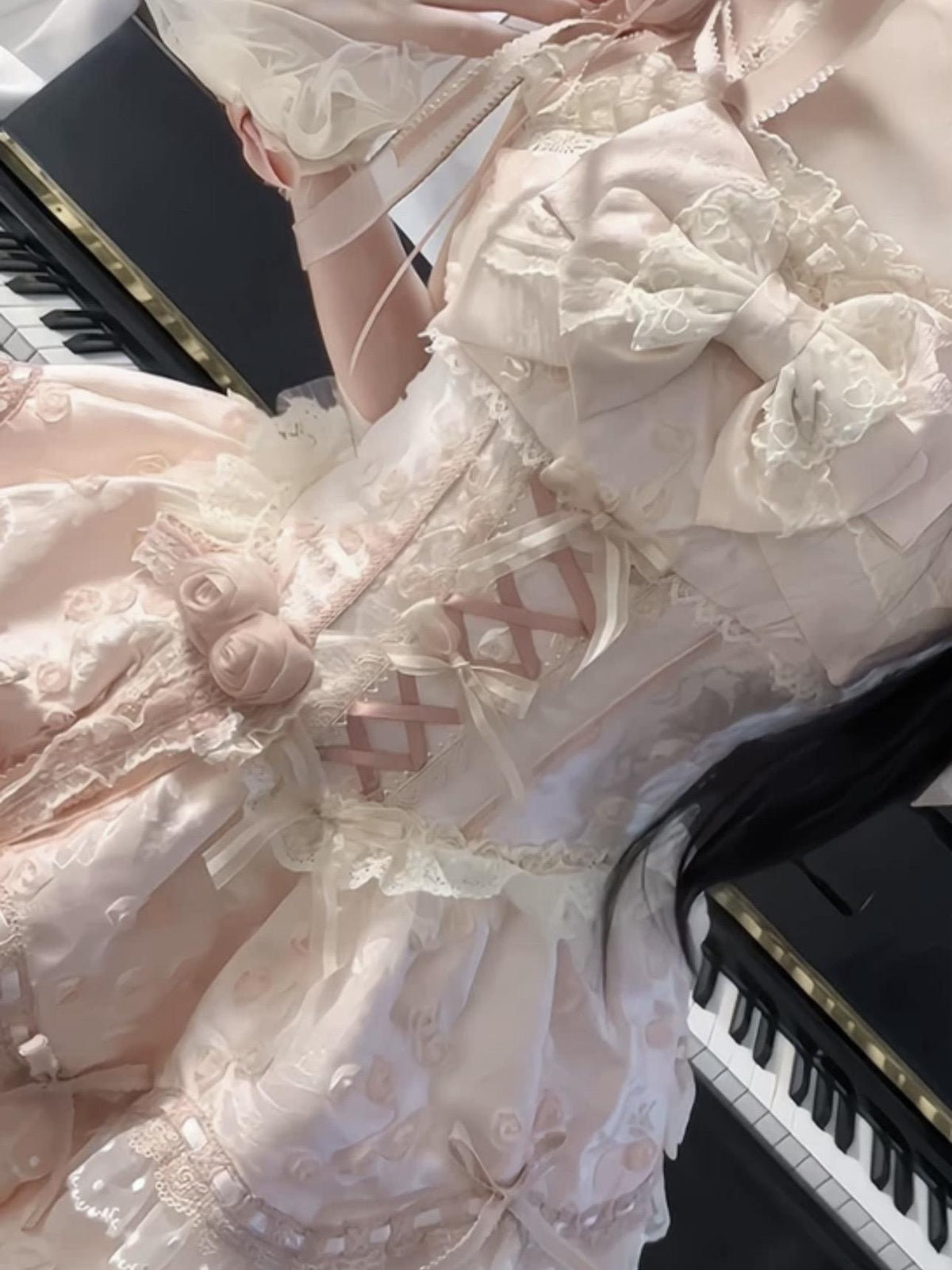 Sweet Pink Balletcore Lolita JSK Dress Full Set with Petticoat
