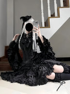 Gothic Black Phoenix Lolita Dress Set with Blouse & Tiered Skirt