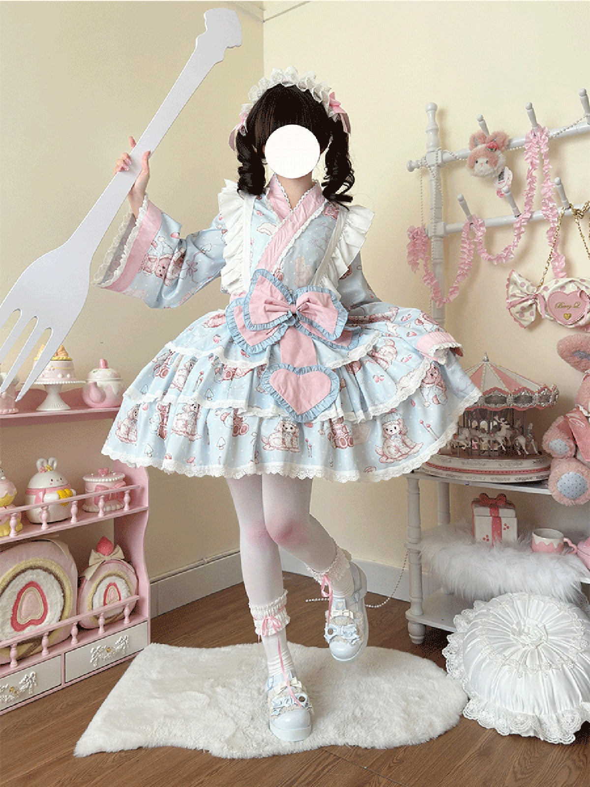 Plus Size Pink & Blue Lolita Set - Sweet Kawaii Dress Outfit