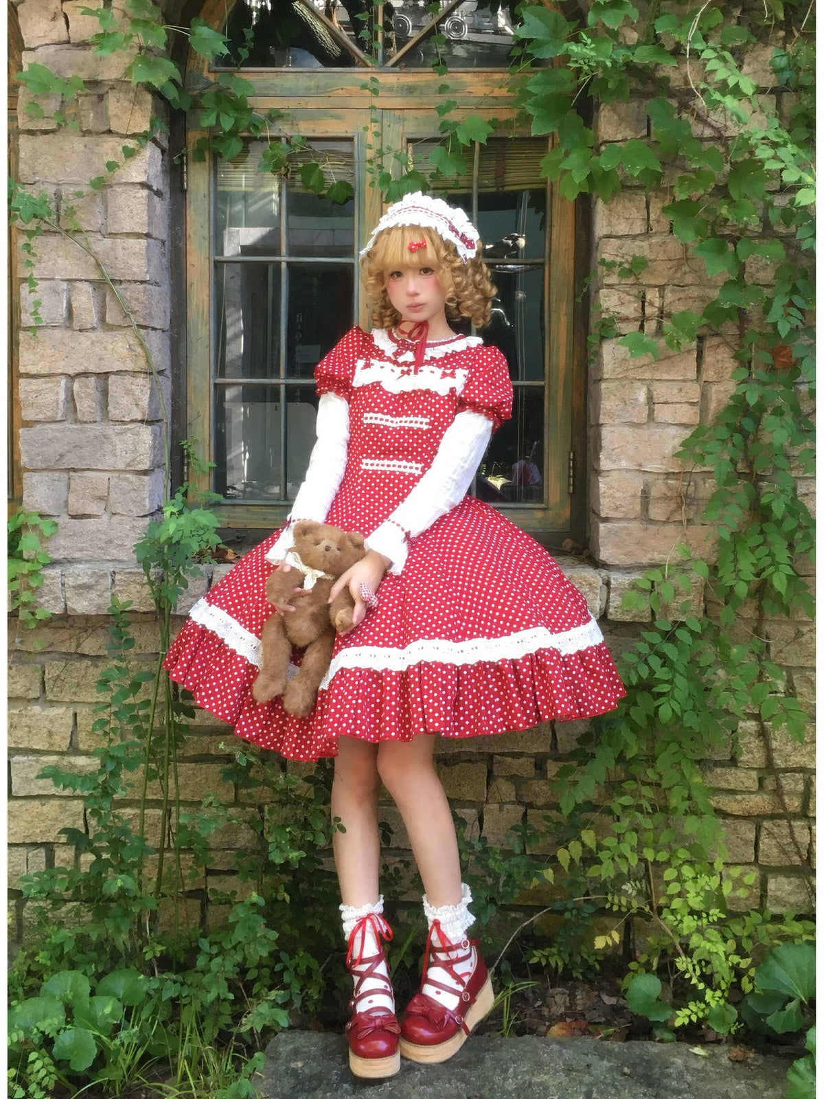 Retro Polka Dot Lolita OP Set with Headband