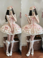 Pink Balletcore Lolita JSK Dress Full Set with Petticoat