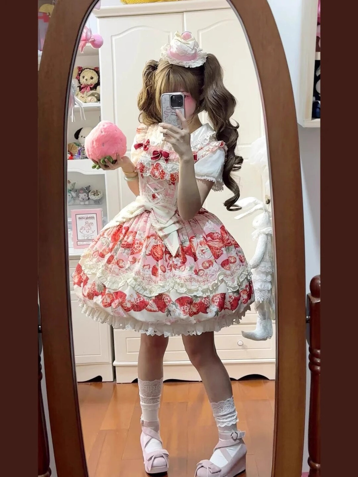 Sweet Strawberry Lolita JSK Dress Set with Blouse & Headband