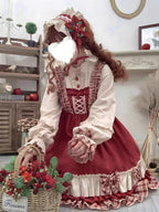 Wine Red Christmas Lolita Dress Set with Cape & Apron