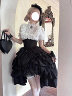 Black and White Gothic Lolita Dress Set for Halloween Cosplay
