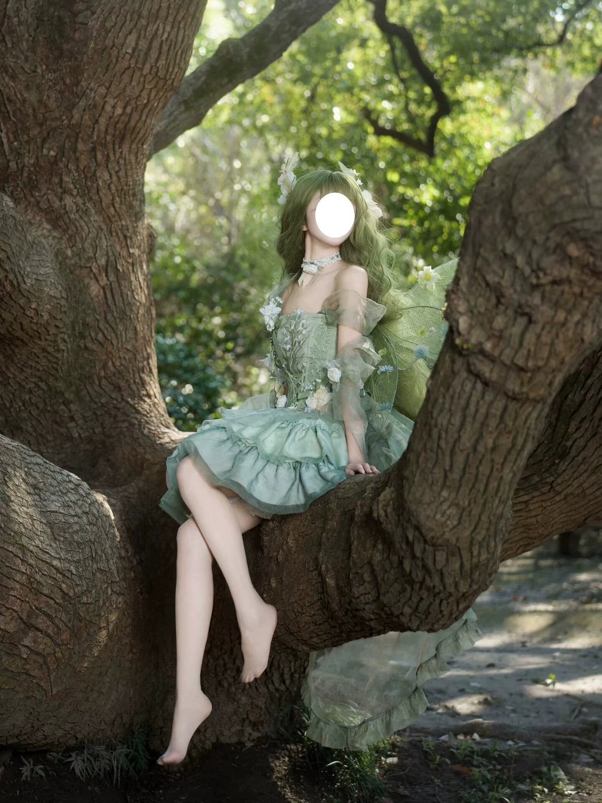 Green Forest Wizard of Oz Lolita Wedding Dress Full Set with Train