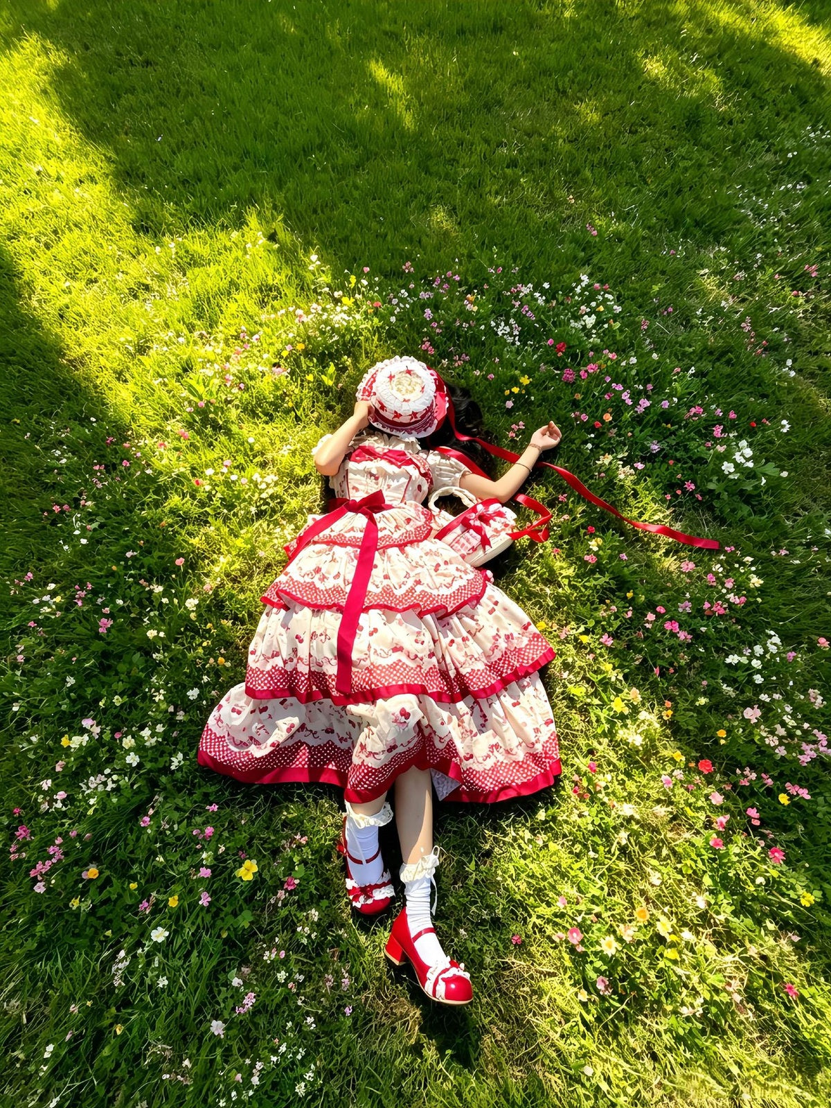 Sweet Cherry Country Lolita JSK Dress Set with Headband
