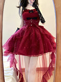 Red Lolita Princess Ball Gown with Train & Choker
