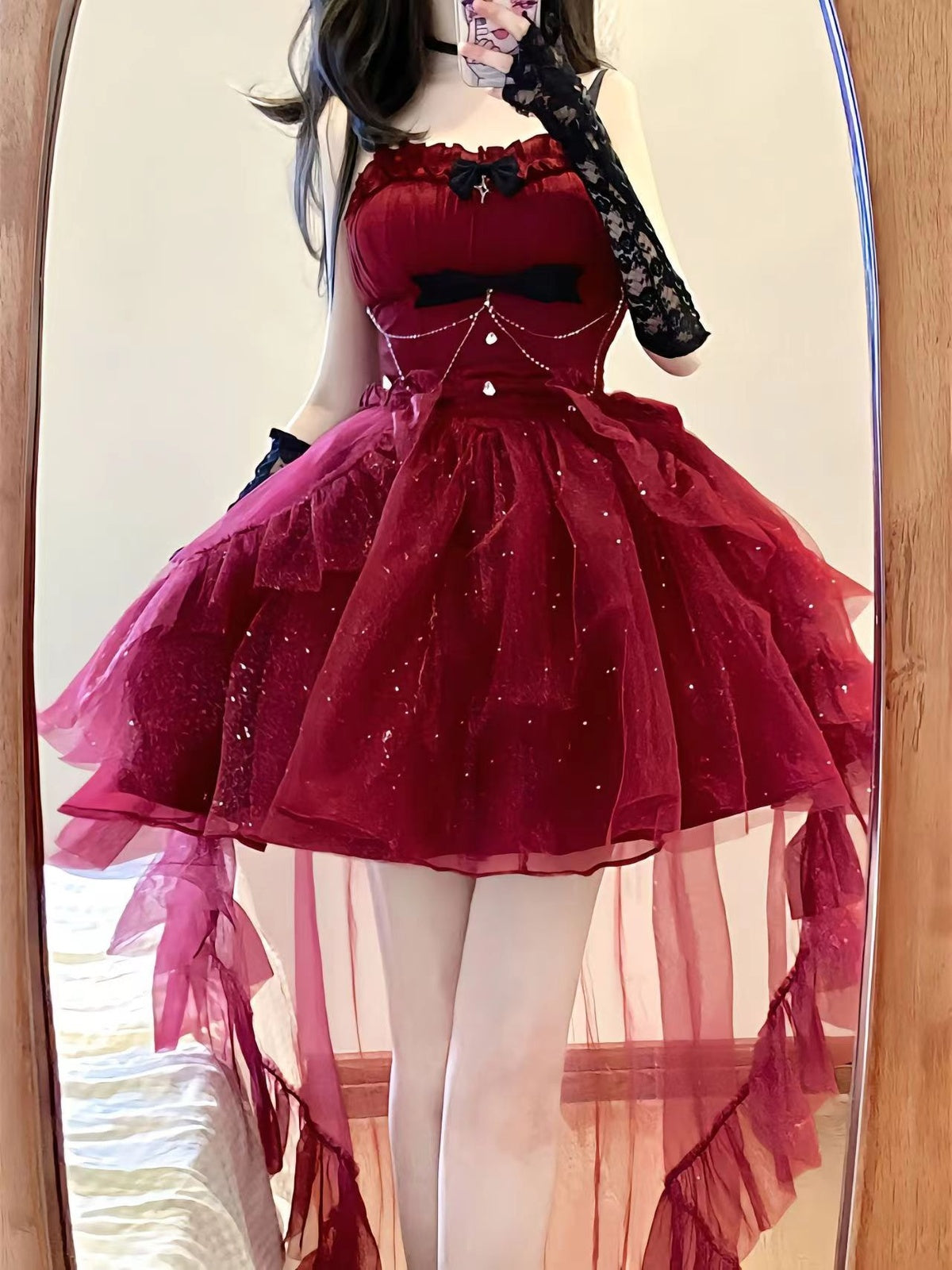 Red Lolita Princess Ball Gown with Train & Choker