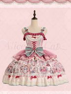 Pink & Green Alice Cat Vibes Sweet Lolita Jumper Skirt with Polka-dot Apron - Mewroco | CoyBunny