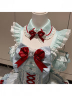 Mint Blue Idol Lolita Top with Flutter Sleeves & High Waist Bubble Skirt Set - Xiao Xin | CoyBunny