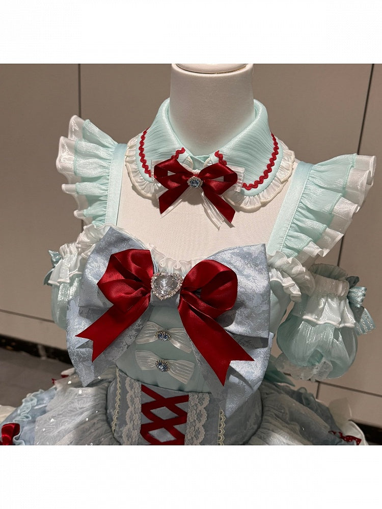 Mint Blue Idol Lolita Top with Flutter Sleeves & High Waist Bubble Skirt Set - Xiao Xin | CoyBunny