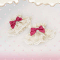 Beige Lace Sweet Lolita Wrist Cuffs with Pink Bows - B.Dolly | CoyBunny
