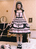 Black Pink High Waist Ruffled Lolita Jumper Skirt - Mademoiselle Pearl | CoyBunny