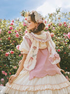Cream & Pink Frilled Sweet Lolita Headband with Fabric Rose Decor - Bodhi Original Design | CoyBunny