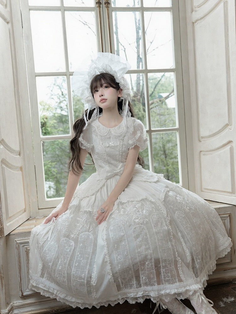 Classic Ivory Puff-Sleeve OP Gown with Sash & Lace Accents - Sleepless Unanswered | CoyBunny
