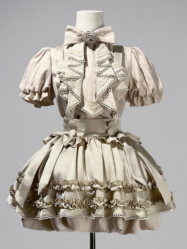 Sweet Blouse and Ruffle Bubble Skirt Set with Cross Straps - Unknown Star | CoyBunny