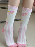 Sweet Lolita Striped Calf Socks with Bow, Star and Moon Print | CoyBunny